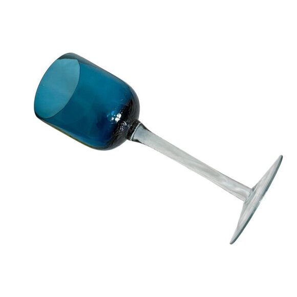 Unique Broken Pattern, Hand-Blown Deep Blue Glass Candle Holder 11.5" Tall - Picture 6 of 13